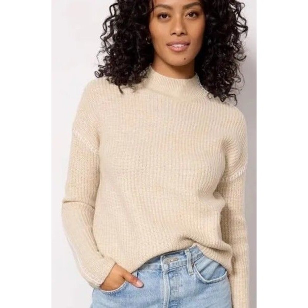 Evereve Haven Whipstitch Sweater Women's Size Medium Cream Long Sleeve Pullover